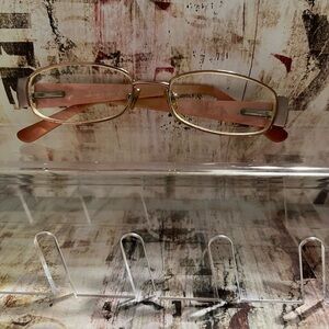 Gold Rectangular Glasses with Pink Temples with prescription lenses